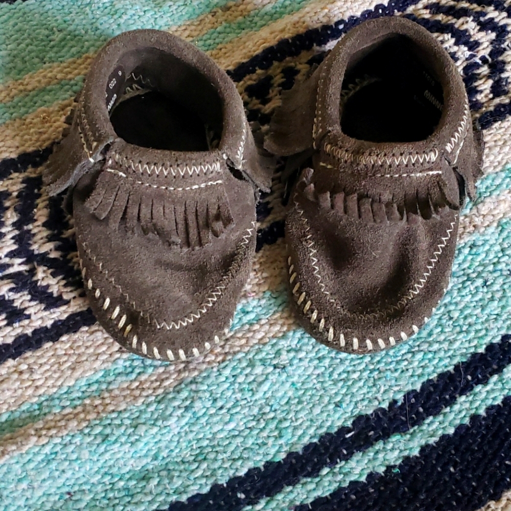 Baby Slippers. MINNETONKA GREY MOCCASINS